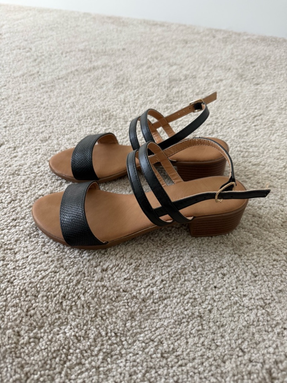 Wild Diva Black Strappy Low Block Heel Sandals